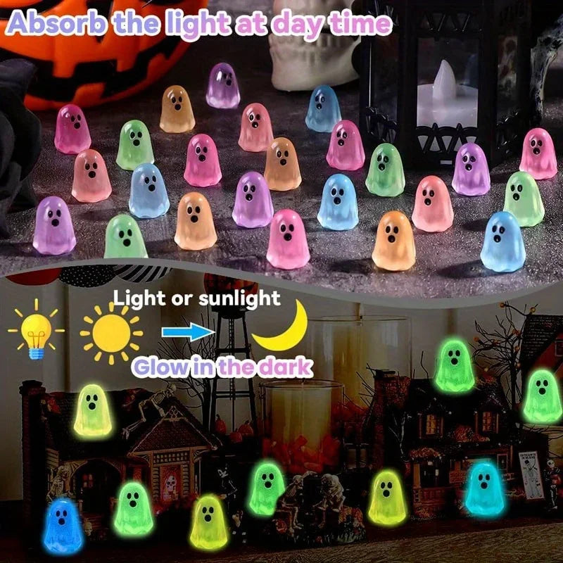 Mini Luminous Ghost Ornaments Halloween Decorations 50/100pcs Resin Kids Toys Home Party Decor