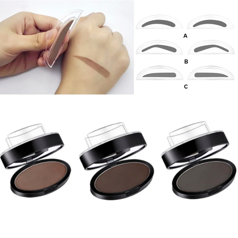 Eyebrow Powder Stamp Tint Kit Waterproof & Quick Makeup with Stencils