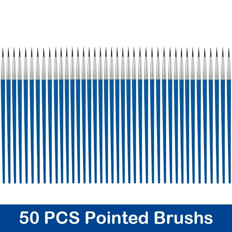 Set of 10/20/50 Art Paint Brushes - Round and Flat Nylon Hair for Oil, Watercolor, Acrylic