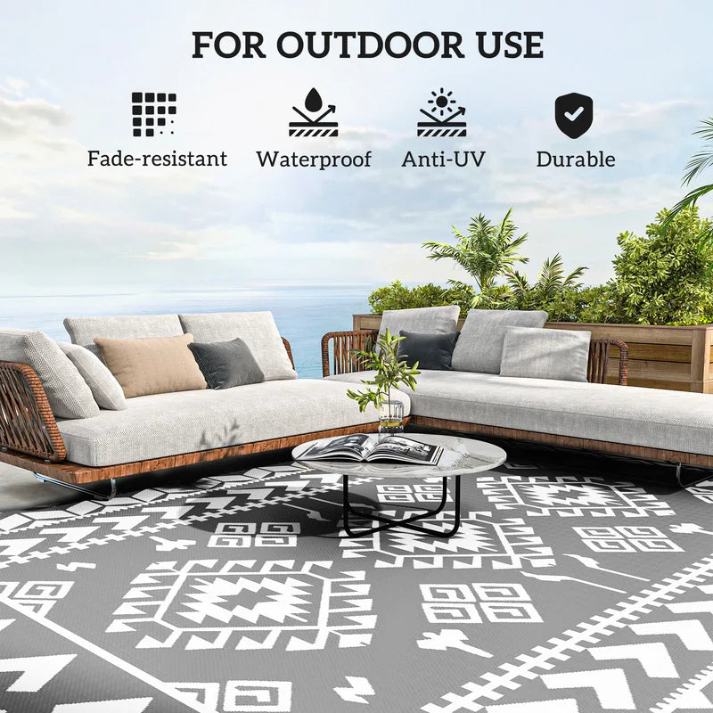 Large Outdoor Rhombus Patchwork Rug 9x12 ft Non-Slip Patio Floor Mat