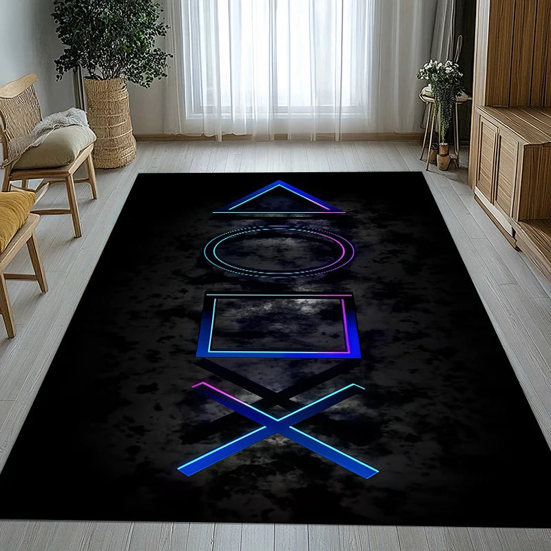 Game Zone Cartoon Gaming Logo Area Rug - Non-Slip Soft Carpet for Bedroom & Living Room