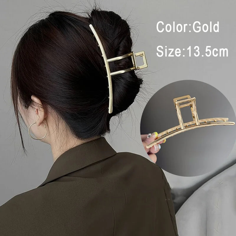 Oversized Metal Hair Claw Hairpin - Large Hollow Hair Grip for Girls, Trendy Hair Accessories