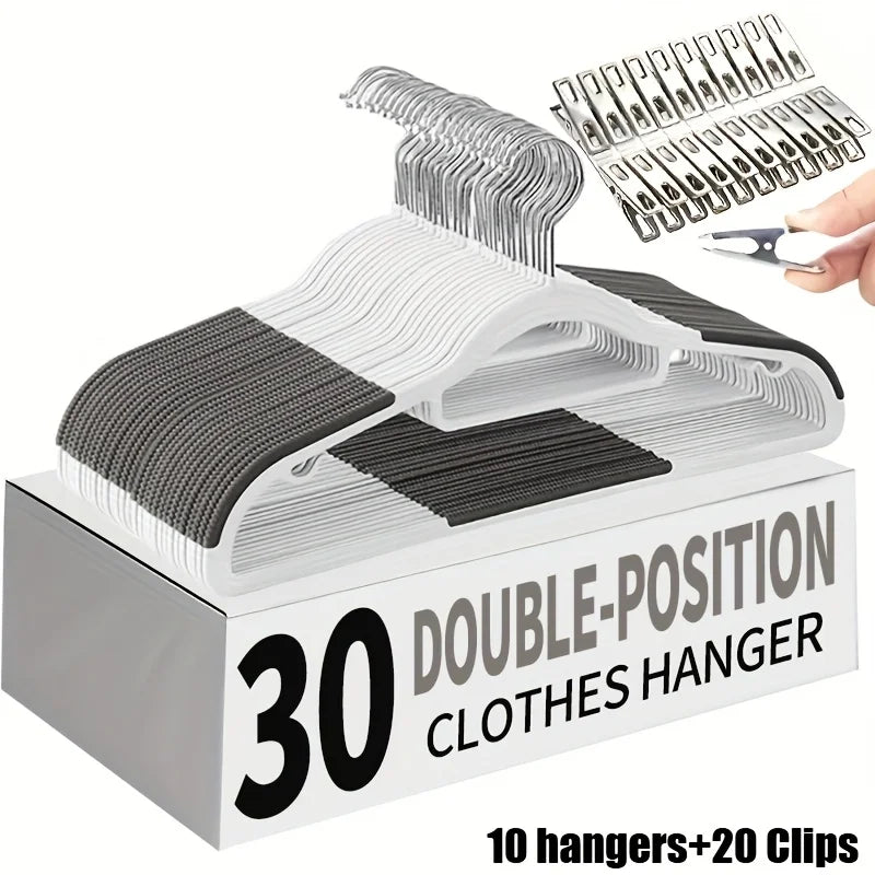 30pcs Heavy Duty Velvet Hangers Set with Clips - Anti Slip Closet Organization
