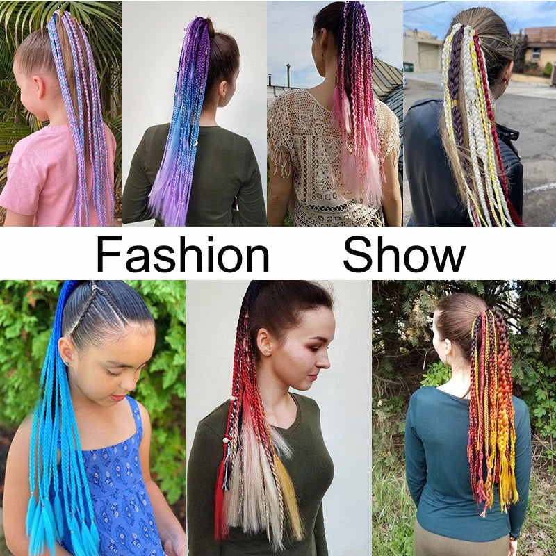 24-Inch Synthetic Straight Ponytail Hair Extension with Elastic Band for DIY Braiding