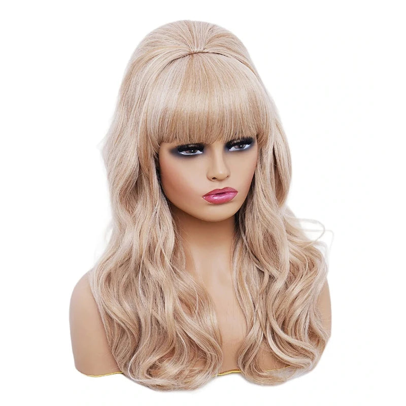 Long Wavy Blonde Costume Wig with Bangs & Bouffant for 80s Party