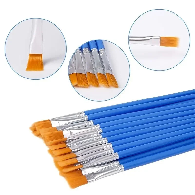 Multipurpose Nylon Flat Paint Brushes Set with Wooden Handle for Art and Craft