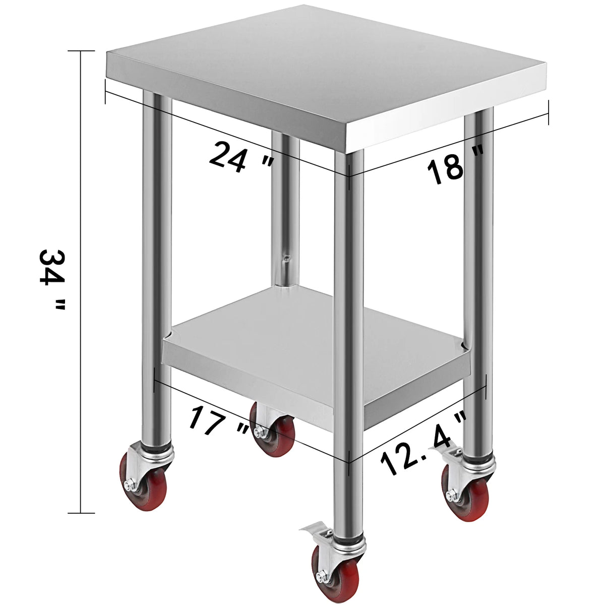 Stainless Steel Kitchen Prep Table with Casters & Backsplash, Load Capacity 100-300KG
