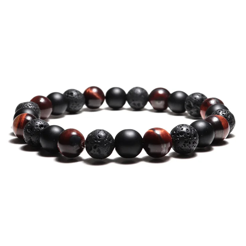 Natural Stone Beaded Buddha Bracelet with Wooden, Malachite, Tiger Eye & Obsidian For Yoga & Meditation