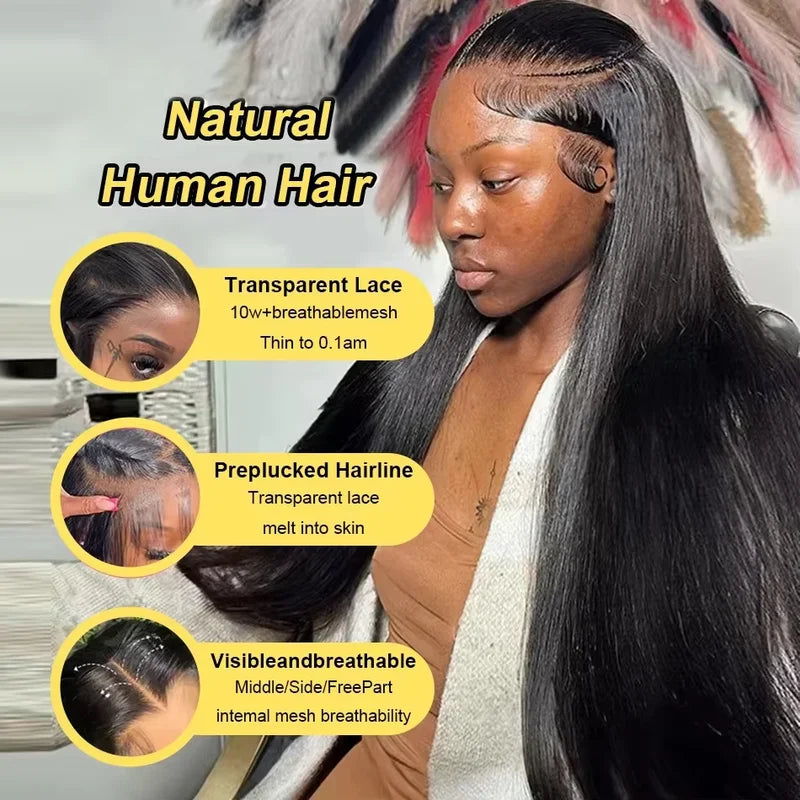 Brazilian Human Hair Wigs 13x6 HD Lace Front Pre Plucked 200 Density Natural Color