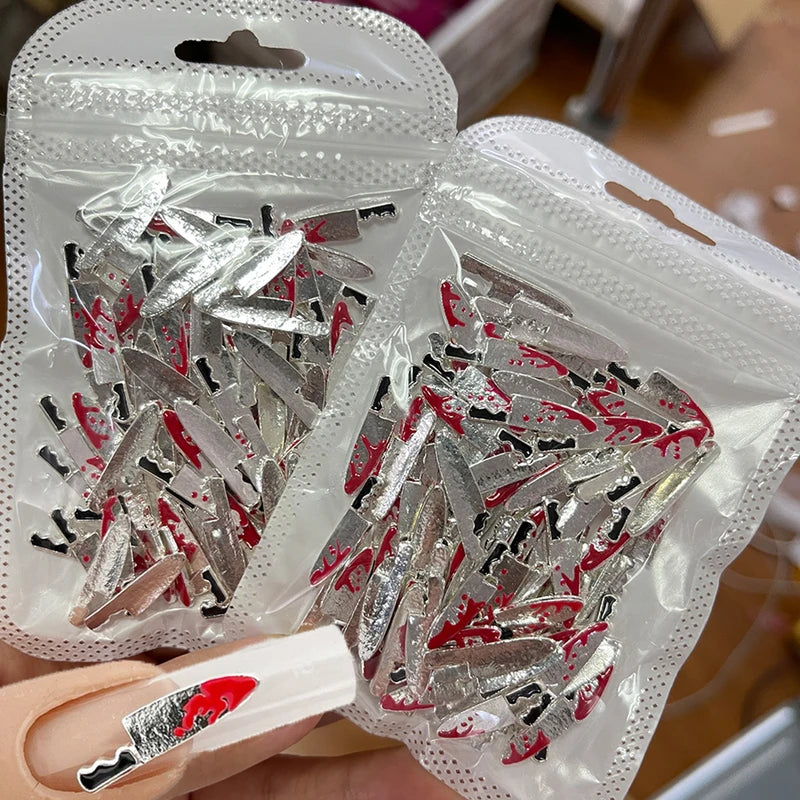 Fake Blood Knife Nail Charms 3D Rhinestone Decor for Nail Art DIY Jewelry