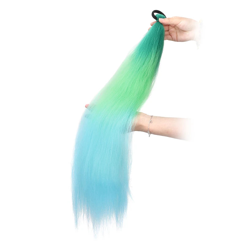 24-Inch Synthetic Straight Ponytail Hair Extension with Elastic Band for DIY Braiding