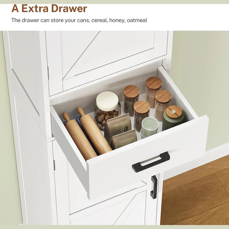 Tall Kitchen Pantry Cabinet with Door Shelves & Drawers - Multi-Color Options