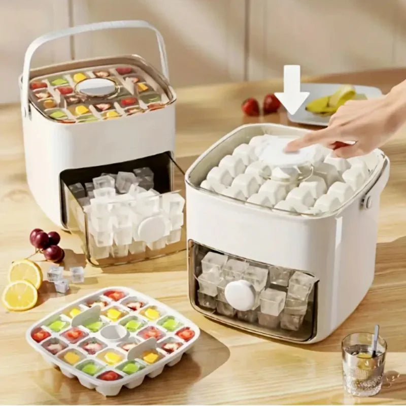 2-Layer Ice Cube Tray with Lid - Large Capacity & Space-Saving, Easy to Make & Store
