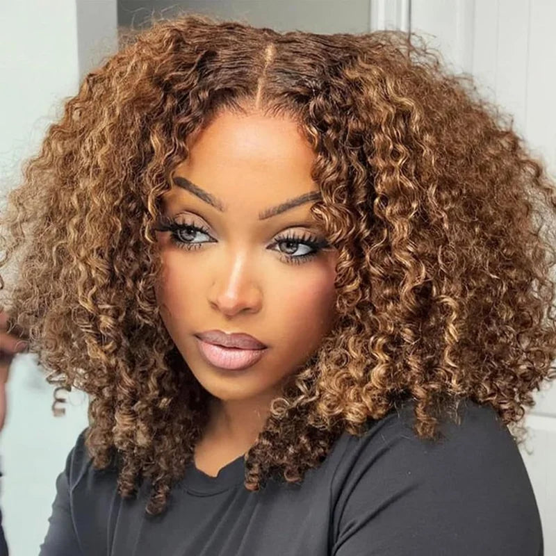 Glueless Highlight Bob Wig Human Hair with 5x5 HD Lace Closure - Deep Wave, Curly, Blonde