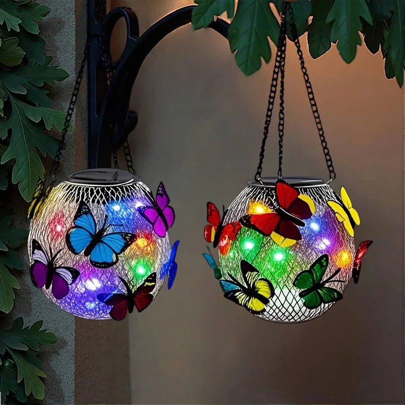 Solar-Powered Butterfly Lanterns Outdoor Hanging Lights Yard Decor - 1/2pcs