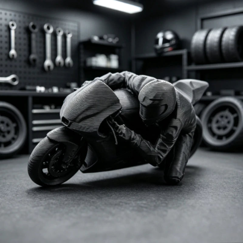 Mini Racing Motorcycle Rider Figurine - 3D Printed Desk Ornament & Gaming Decor