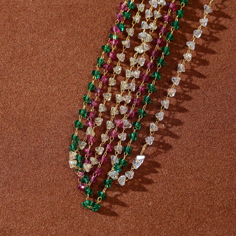 Elegant Sparkling Crystal Necklace with Multi-Length Chain - Gold Plated Stainless Steel Jewelry for Women