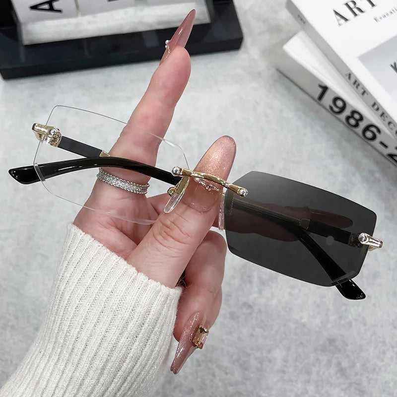 Unisex Rimless Rectangle Sunglasses - Small Square Shades for Summer Travel