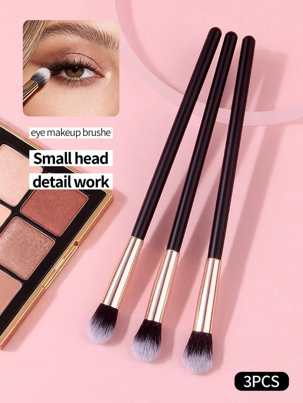 3-Piece Professional Eye Makeup Brush Set - Soft Synthetic Fiber Eyeshadow Blending Tools