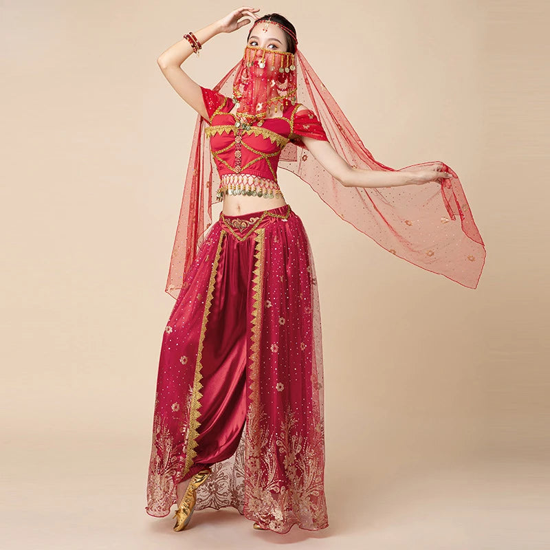 Halloween Arabian Princess Jasmine Costume Belly Dance Indian Bollywood Performance Set