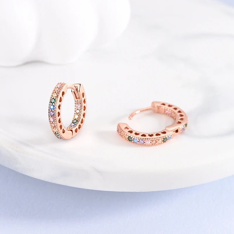925 Sterling Silver Pavé Heart Hoop Earrings Double Hoop Studs Women Engagement Jewelry
