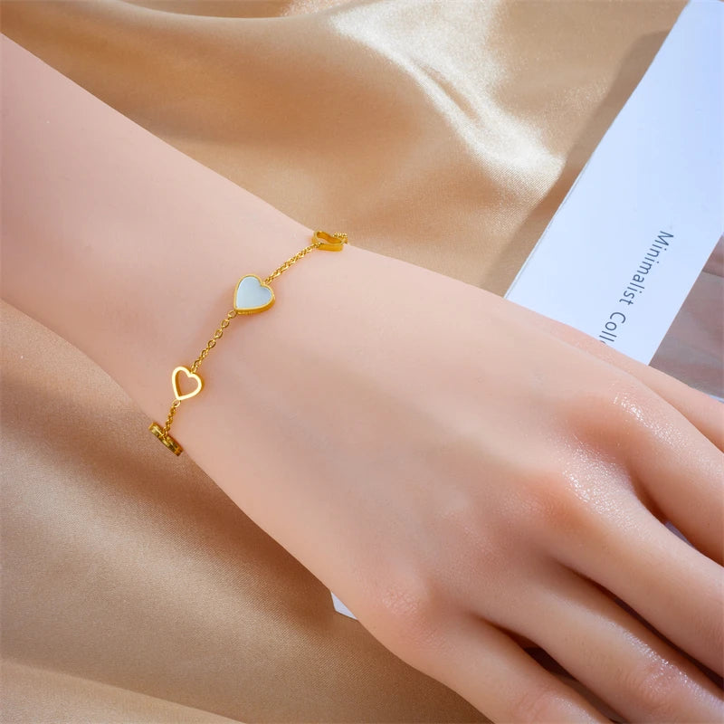Heart Love Charm Bracelet for Women Girls Stainless Steel Jewelry Birthday Gift