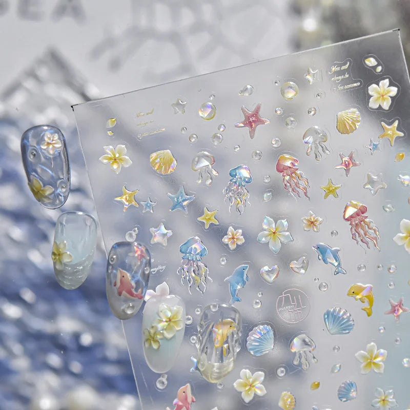Ocean Marine Life Nail Art Stickers 5D Embossed Decals for Nails