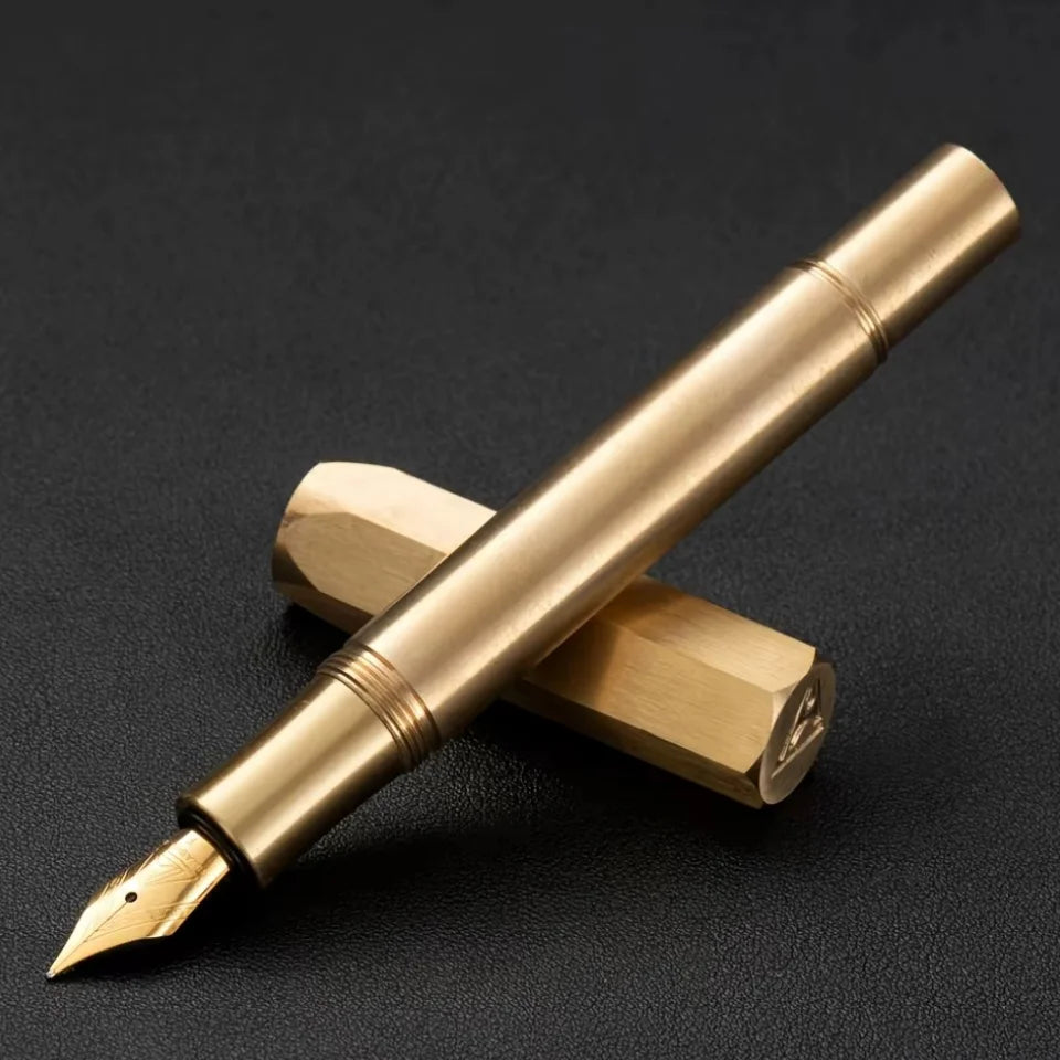Mini Brass Fountain Pen with 0.5mm Nib Heavy Metal Feel for Signature Calligraphy
