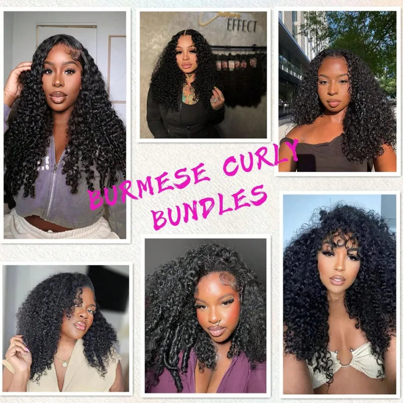 Burmese Curly Human Hair Extensions - Sew In Raw Hair Bundles, Double Drawn, Brazilian Remy