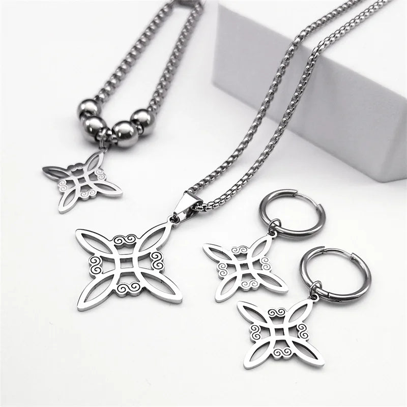 Stainless Steel Jewelry Set Celtic Irish Knot Pendant Necklace Earrings Bracelet Ring
