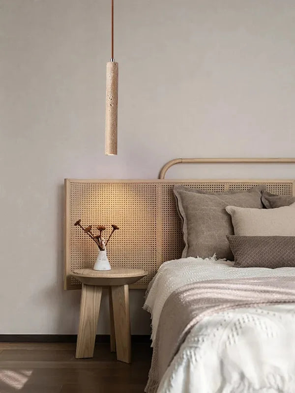 Modern LED Pendant Light Fixture with Wooden Tube Ceiling Lamp for Bedroom & Living Room