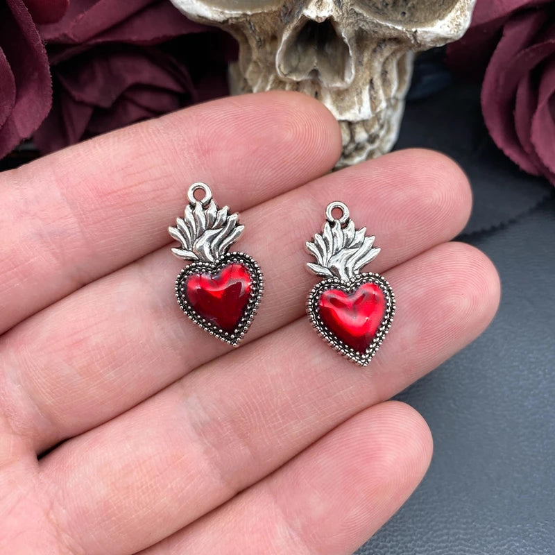 8pcs Sacred Heart Charm Set Enamel Pendant Jewelry Making Fit DIY Crafts
