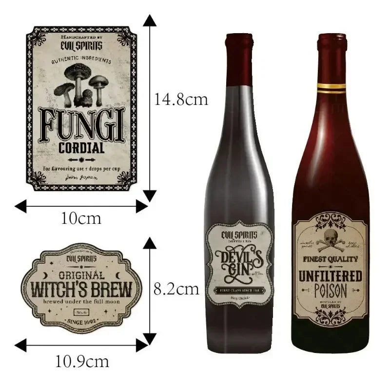 12-Pack Halloween Potion Wine Bottle Labels - Spooky Apothecary Stickers for Haunted House Decor