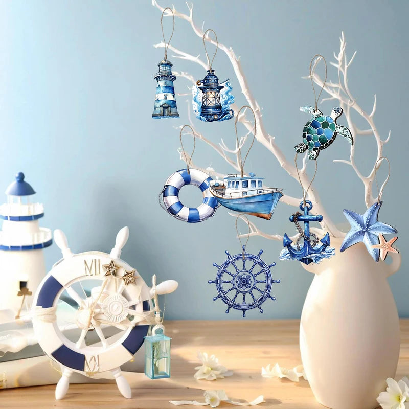 Summer Ocean Theme Wooden Hanging Ornament, Nautical Marine Decor for Home
