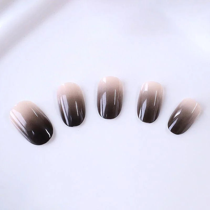 24PCS Black French Pointed Fake Nails Halloween Almond Nail Tips Glossy Acrylic