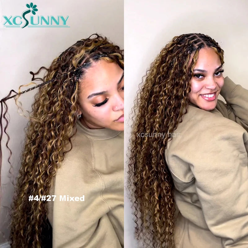 Bulk Human Hair Extensions for Braiding - Double Drawn, Curly, Blonde Mix