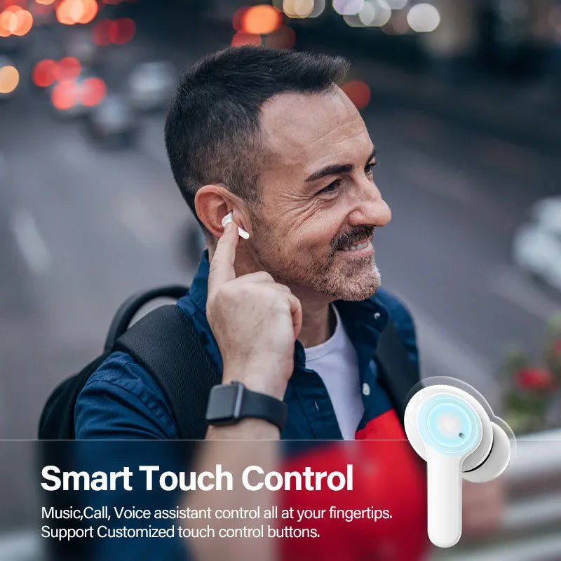 Wireless Bluetooth Earbuds with Noise-Canceling Microphones and Touch Control
