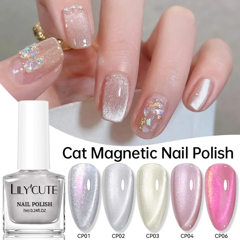 7ml Magnetic Nail Polish Kit Bright Pearl Effect No Lamp Needed - Multiple Colors