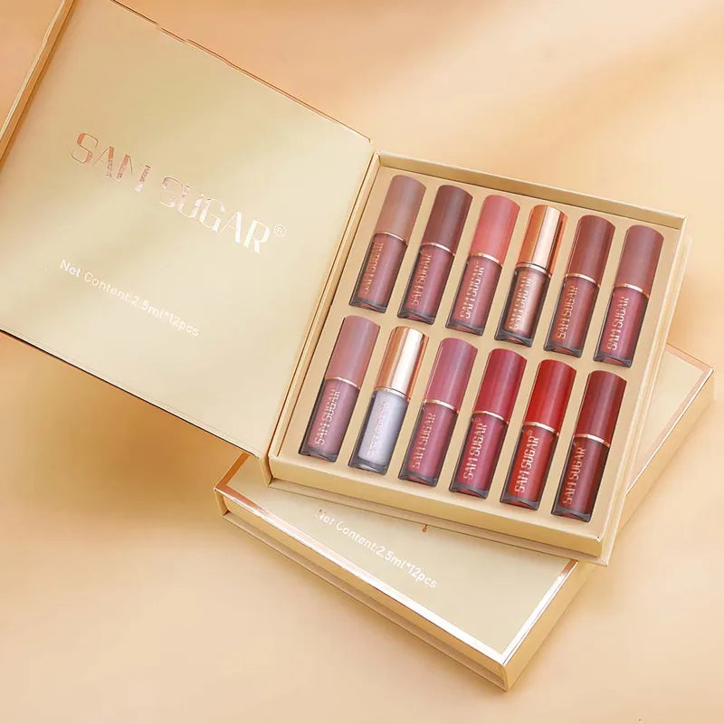 12-Color Lip Gloss Lipstick Set Liquid Matte Velvet Long-Lasting Waterproof Makeup