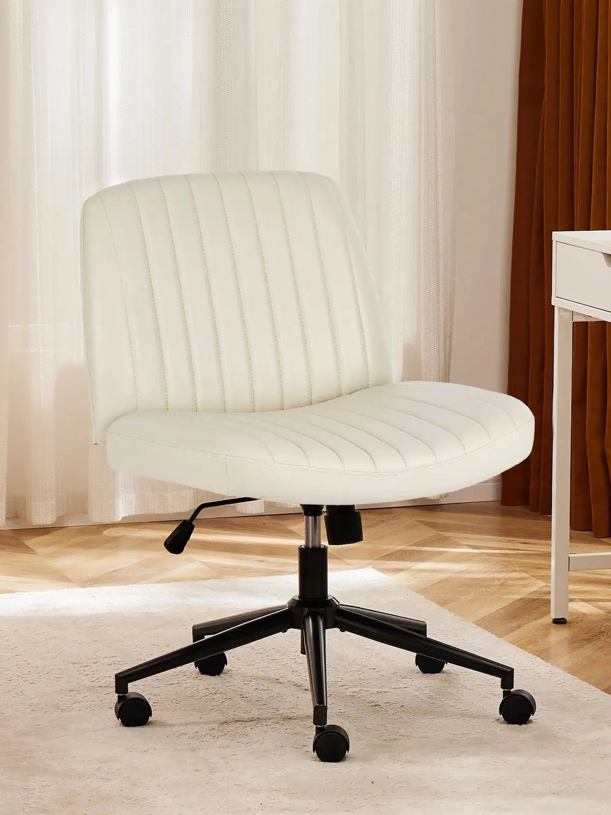 Armless Cross Office Chair with Wheels & Height Adjustable Support Seat