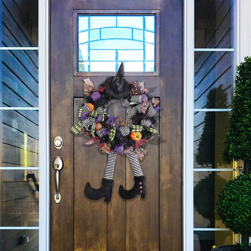 Halloween Witch Wreath with Legs Garland Wall Hanging Door Decor