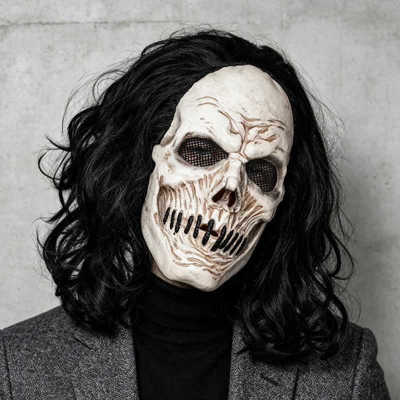 Black Latex Skull Mask for Halloween Parties and Cosplay