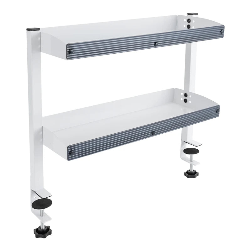 Clamp-On 2-Tier Desk Shelf Organizer - White, Adjustable for Tables and Desks
