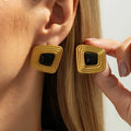 Vintage Irregular Geometric Square Stud Earrings for Women Black Acrylic Rhinestones