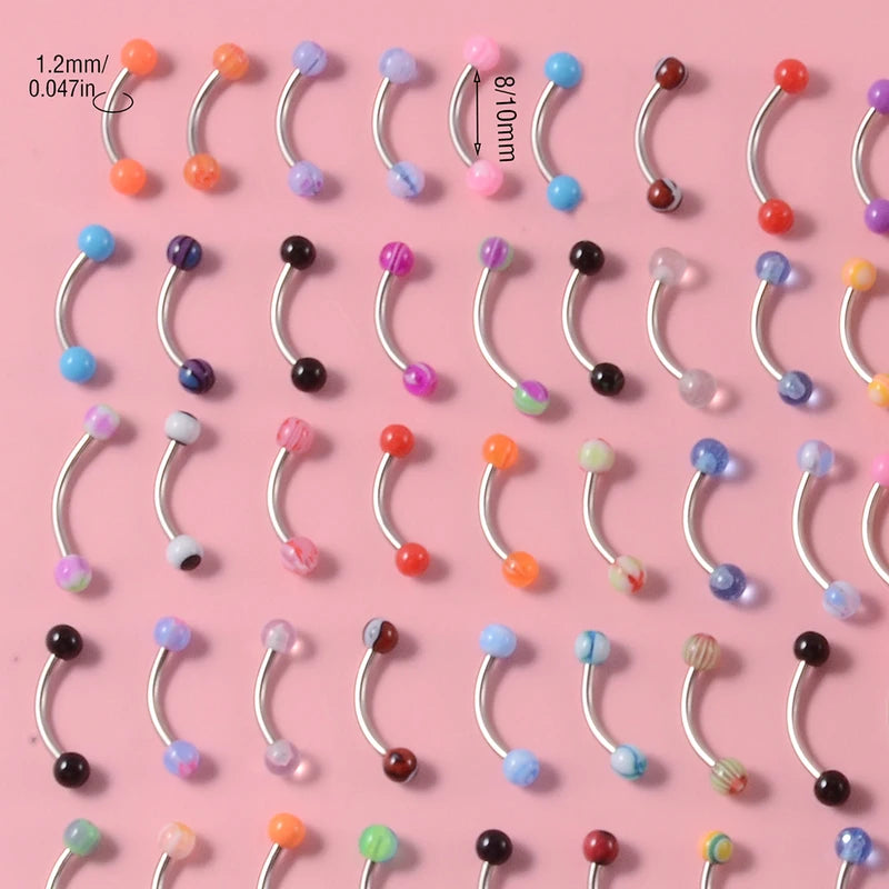 50PCS Colorful Body Piercing Jewelry Set - Nose, Septum, Eyebrow, Ear