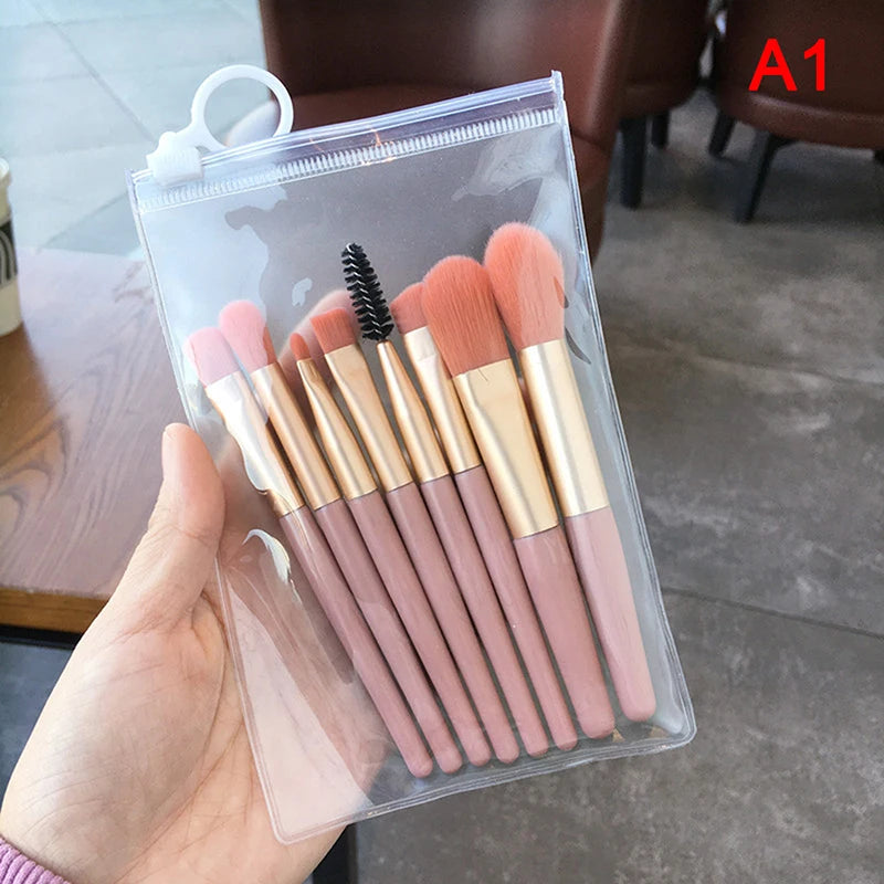 8PCS Mini Makeup Brush Set with Portable Bag, Soft Synthetic Hair, Matte Handle