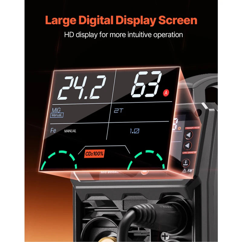 5-in-1 MIG Welder 200Amp Gas & Flux Core MMA TIG with LCD Display