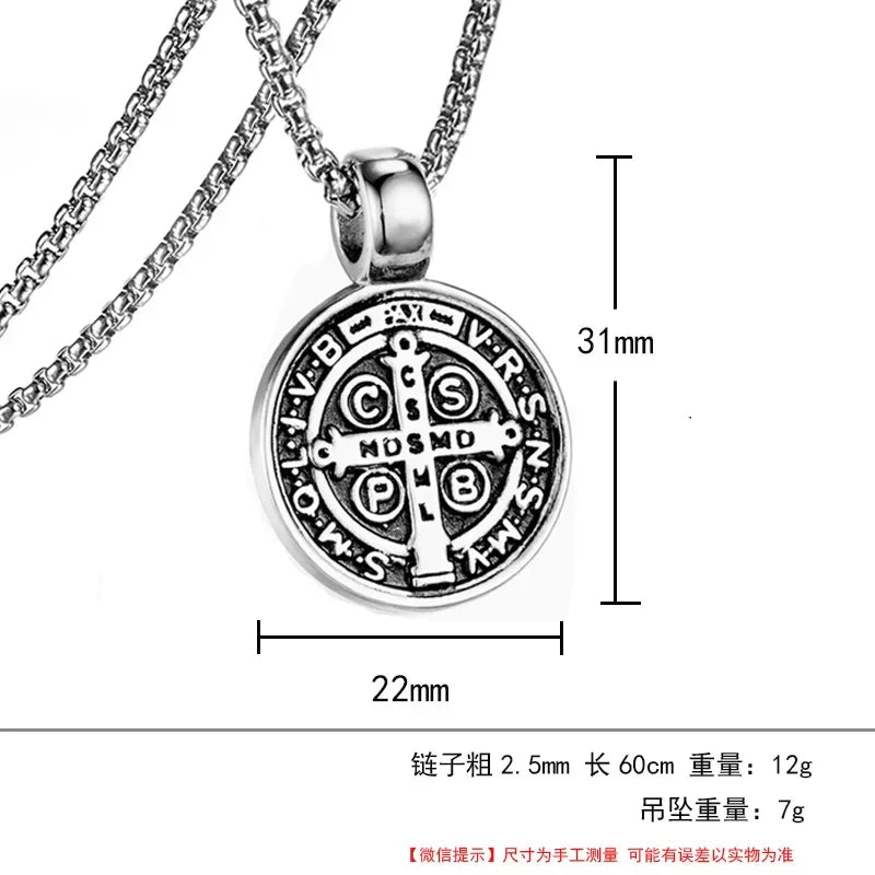 Stainless Steel Saint Benedict Necklace Men Women Religious Pendant Amulet