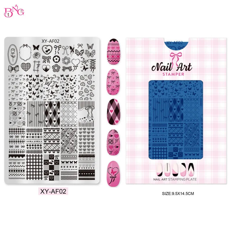 Nail Art Stamping Plates Kit with French Line Lace Flower Designs for Manicure