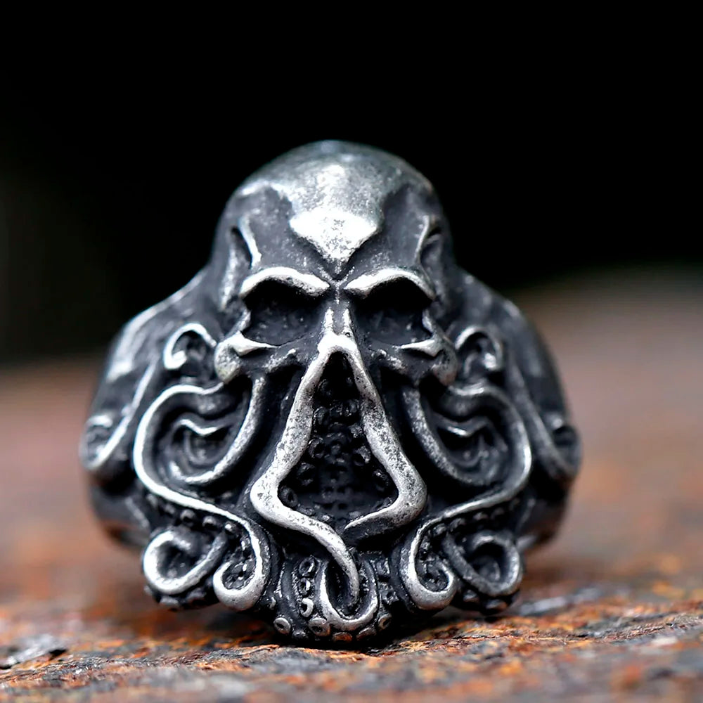 Halloween Octopus Skull Punk Stainless Steel Men’s Ring - Multiple Sizes
